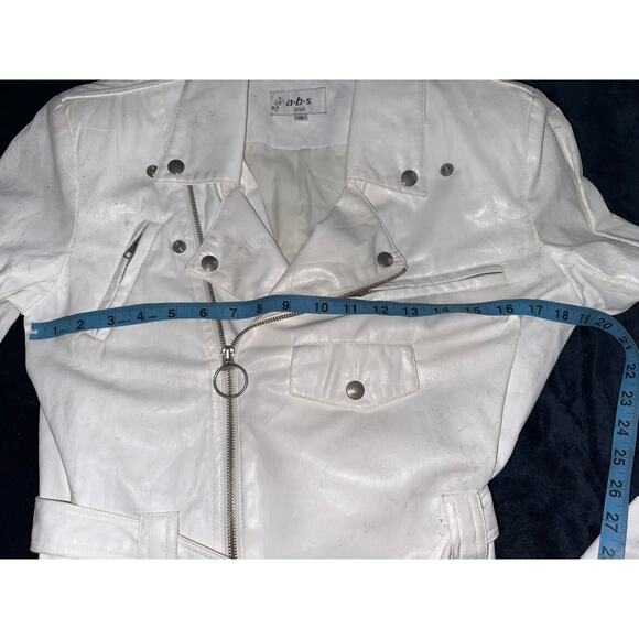 VINTAGE 90s ABS WHITE POLYURETHANE MOTO BIKER JACKET S - Picture 5 of 13